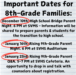 Important Dates for 8th-Grade Families